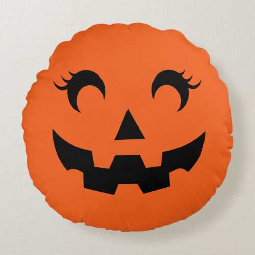 Cute Halloween Jack OLantern Pumpkin Face Orange Round Pillow