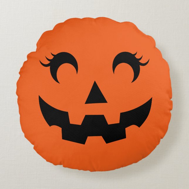 Cute Halloween Jack O'Lantern Pumpkin Face Orange Round Pillow (Front)