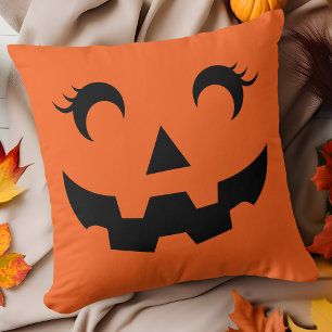 Cute Halloween Jack O'Lantern Pumpkin Face Orange Throw Pillow