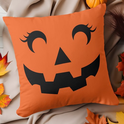 Cute Halloween Jack OLantern Pumpkin Face Orange Throw Pillow
