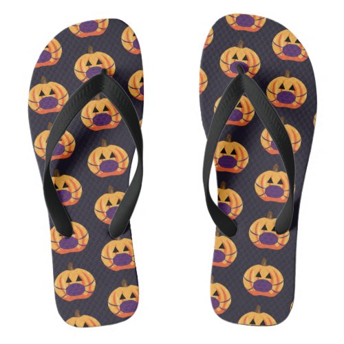 Cute Halloween Jack olantern with Face Mask Spook Flip Flops