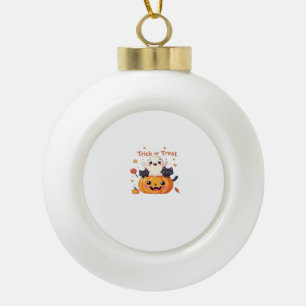 Cute Halloween - Kawaii Ghost and Black Cats Class Ceramic Ball Christmas Ornament
