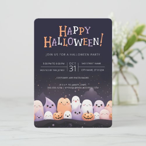 Cute Halloween Kawaii Ghost Invitation
