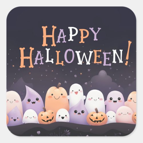 Cute Halloween Kawaii Ghost Square Sticker