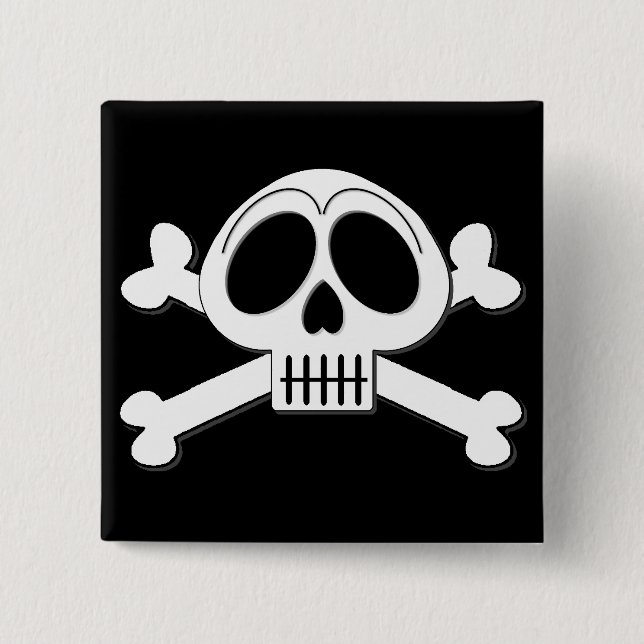 Cute Halloween Kawaii Goth Skull and Crossbones Pinback Button (Front)