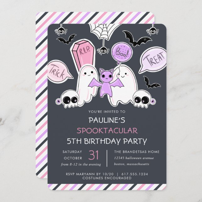 Cute Halloween Kid Girl Birthday Party Invitation (Front/Back)