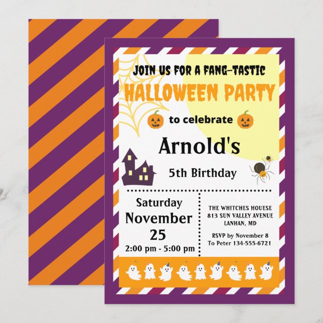 Cute Halloween Kids Birthday Party Invitation (Front/Back)