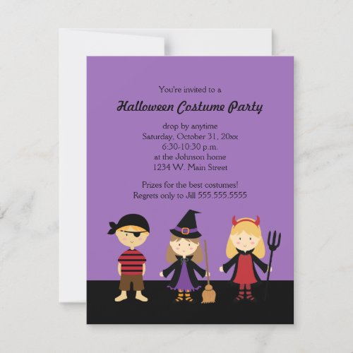 Cute Halloween Kids Costume Purple Black Party Invitation