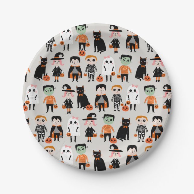 Cute Halloween Kids Illustration Paper Plates (Front)