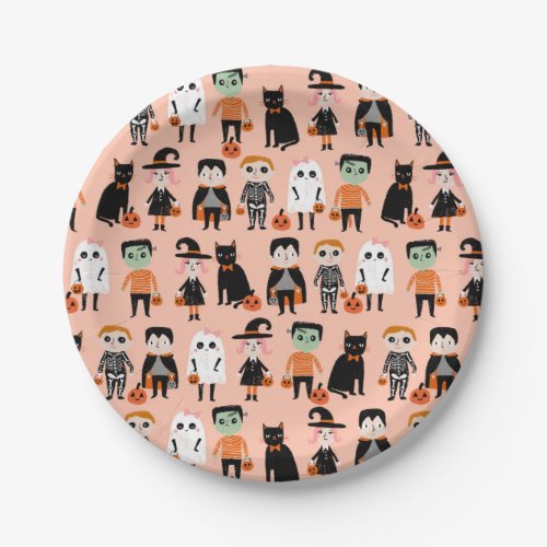 Cute Halloween Kids Illustration Paper Plates