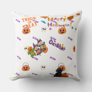 Cute Halloween Kids Trick or Treat Pattern Throw P Pillow