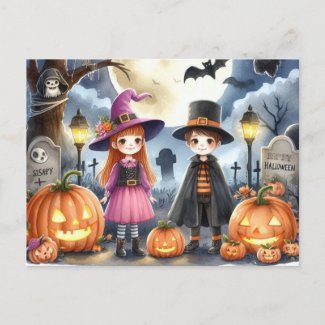 Cute Halloween Kids Watercolor 