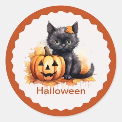 Cute Halloween Kitten and Pumpkin Sticker