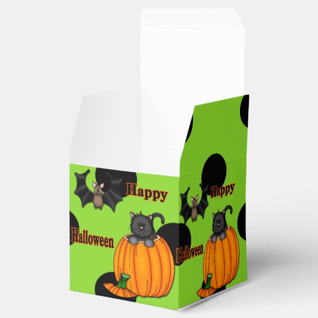 Cute Halloween Kitten, Bat Square Favor Boxes (Opened)