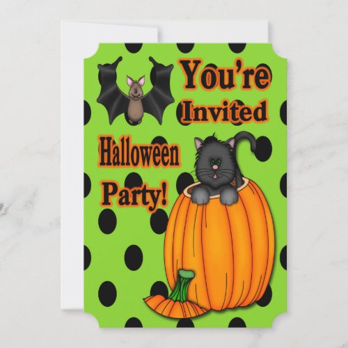 Cute Halloween Kitten Bat Ticket Style Invitation