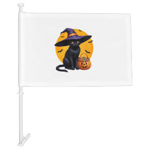 Cute Halloween Kitten Black Cat Witch Hat Jack O L Car Flag