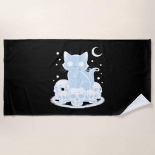 Cute Halloween Kitten Cat Gothic Aesthetic Essenti Beach Towel