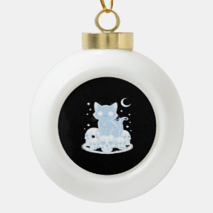 Cute Halloween Kitten Cat Gothic Aesthetic Essenti Ceramic Ball Christmas Ornament