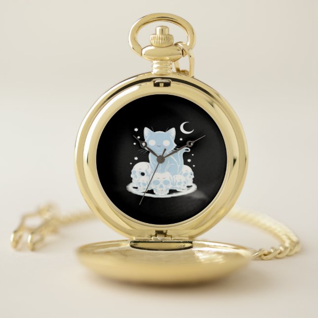Cute Halloween Kitten Cat Gothic Aesthetic Essenti Pocket Watch (Inside)