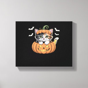 Cute Halloween Kitten in a Pumpkin Classic T-Shirt Canvas Print