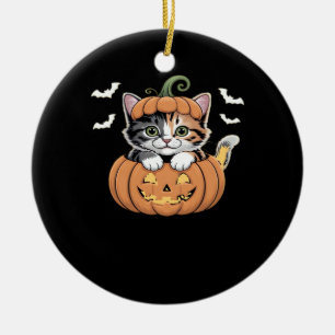 Cute Halloween Kitten in a Pumpkin Classic T-Shirt Ceramic Ornament