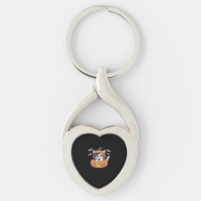 Cute Halloween Kitten in a Pumpkin Classic T-Shirt Keychain (Front)