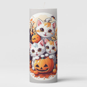Cute Halloween Kittens with Pumpkin Card - 3 Cats Pillar Candle