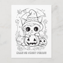 Cute Halloween Kitty Color Your Own 