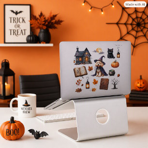 Cute Halloween Labradoodle Witch Dog Vinyl Sticker