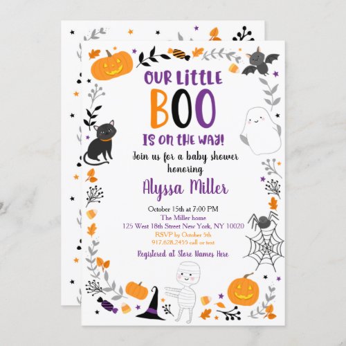 Cute Halloween Little Boo Baby Shower Invitation