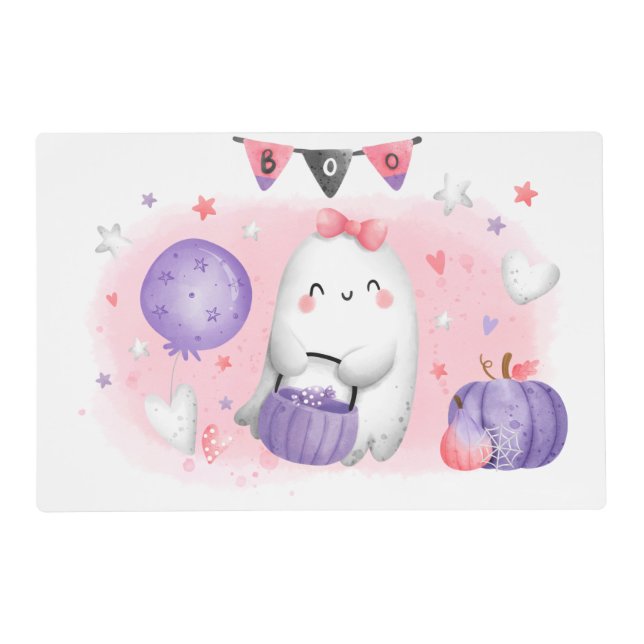 Cute Halloween Little Boo Girl Placemat Laminated (Front)