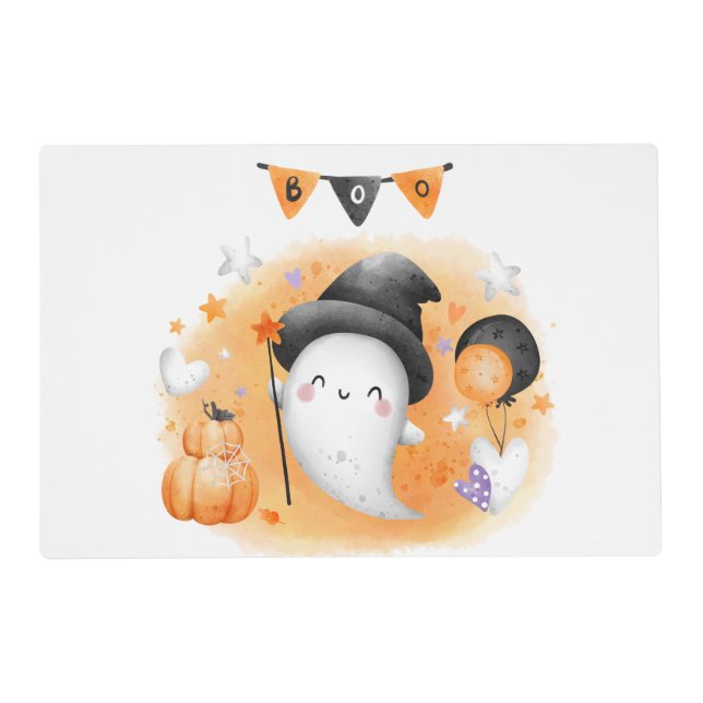 Cute Halloween Little Boo Orange Placemat (Front)