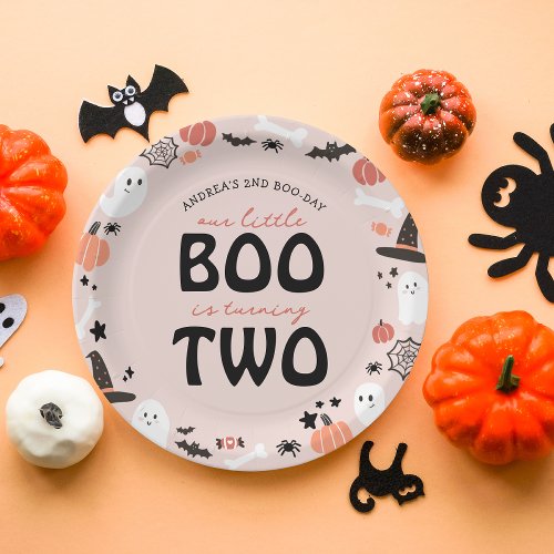 Cute Halloween Little BOO turning TWO 2nd Birthday Paper Plates