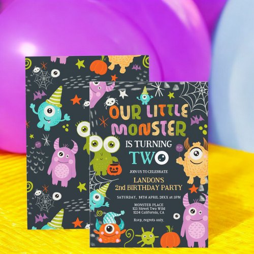 Cute Halloween little monster is turning two Invitation