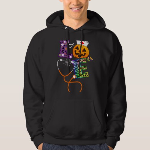 Cute Halloween Love Nurse Pumpkin Leopard Stethosc Hoodie