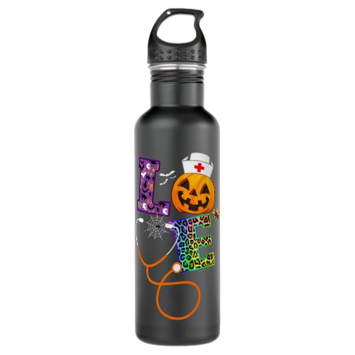 Cute Halloween Love Nurse Pumpkin Leopard Stethosc Stainless Steel Water Bottle
