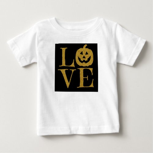 Cute Halloween LOVE w Gold Glitter Letters Baby T_Shirt