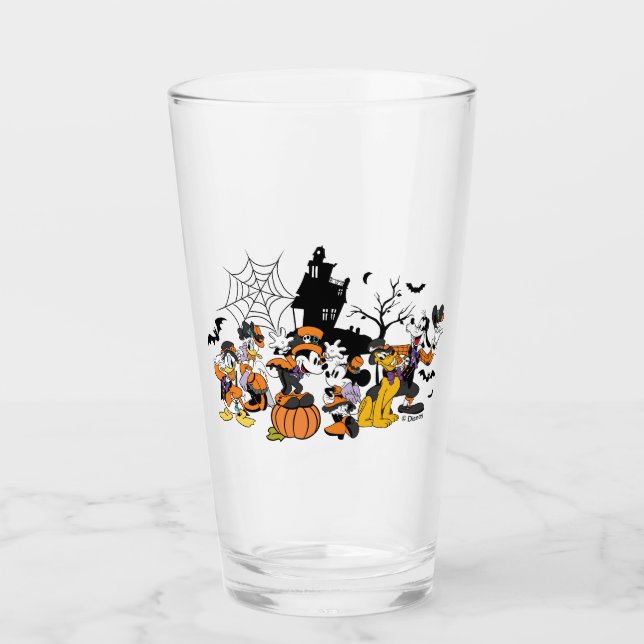 Cute Halloween Mickey and Friends Glass (Front)