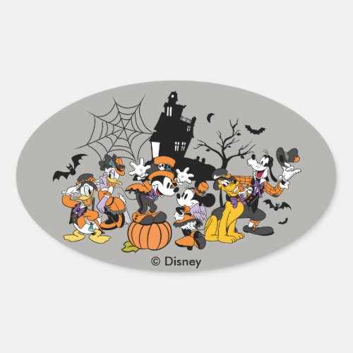 Cute Halloween Mickey and Friends Oval Sticker