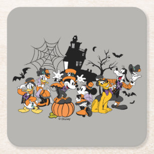 Cute Halloween Mickey and Friends Square Paper Coaster