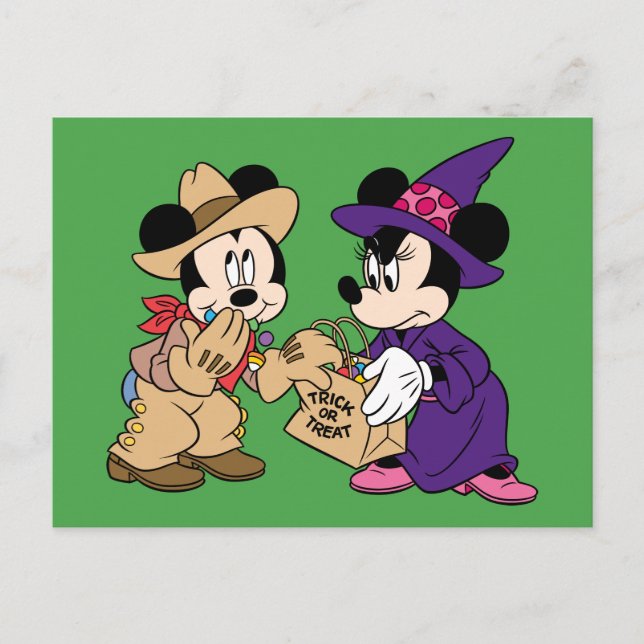 Cute Halloween Mickey and Minnie Postcard (Front)