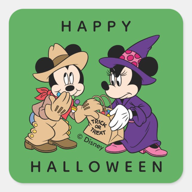 Cute Halloween Mickey and Minnie Square Sticker (Front)