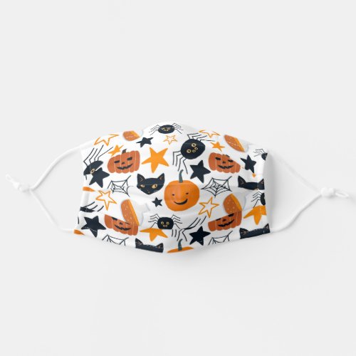 Cute Halloween Modern Watercolor Pumpkin Cat Adult Cloth Face Mask