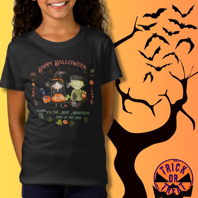 Cute Halloween Monster and a Witch T-Shirt (Cute Halloween Monster and a Witch T-Shirt)