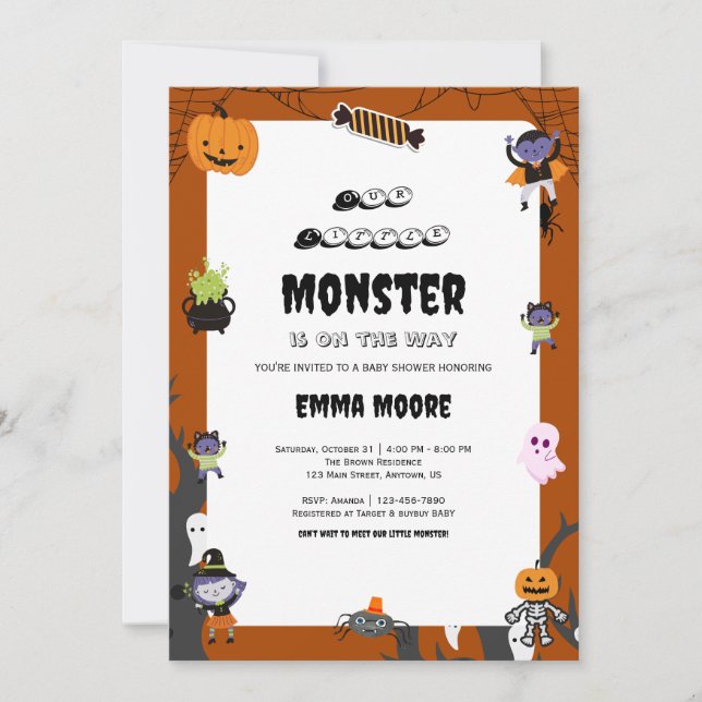 Cute Halloween Monster Baby Shower Design Invitation (Front)