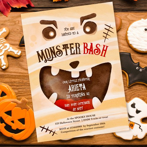 Cute Halloween monster bash 2nd birthday Invitation