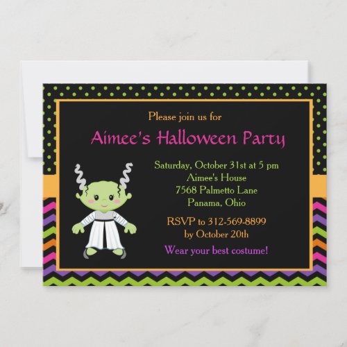 Cute Halloween Monster Girl Halloween Party Invitation