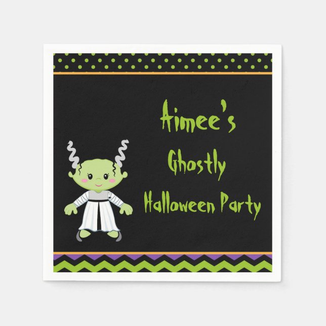 Cute Halloween Monster Girl Halloween Party Napkins (Front)