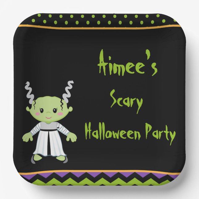 Cute Halloween Monster Girl Halloween Party Paper Plates (Front)