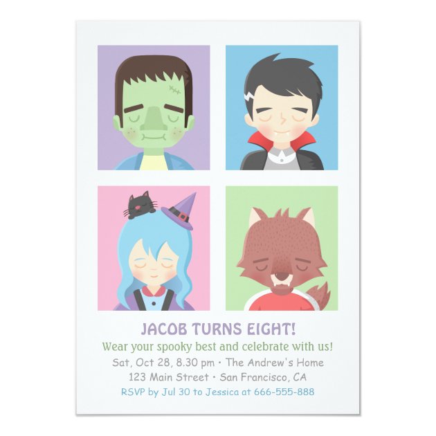 Cute Halloween Monster Kids Party Invitations